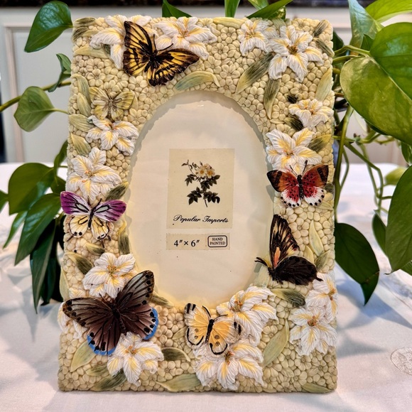 Hand painted frame 9” x 6.5” Floral Butterfly Picture Frame 4” x 6” picture - Picture 6 of 10
